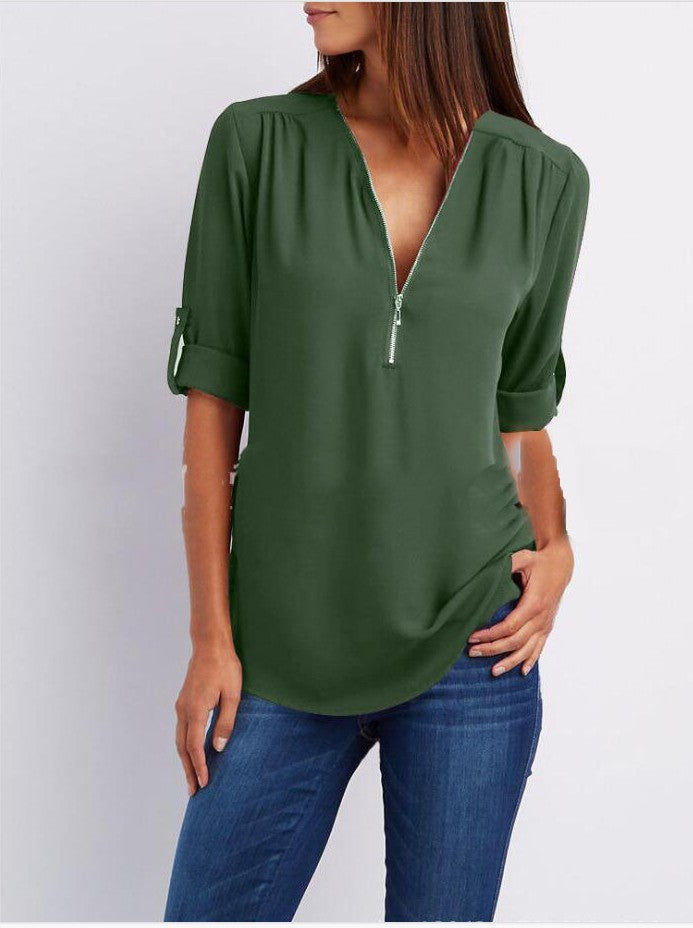 Levoire | Halber Reiverschluss Bluse Vert