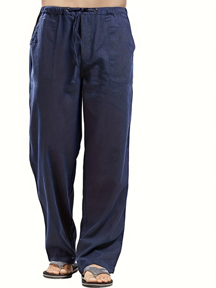 Levoire | Pantalons Pour Hommes En Mélange De Coton Et De Lin Avec Une Taille Élastique Décontractée Merimustan
