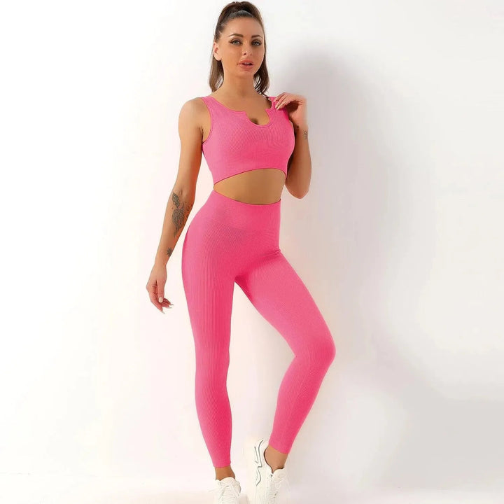 Levoire | Pantalons de yoga associés à un débardeur de yoga corail U-formationnel