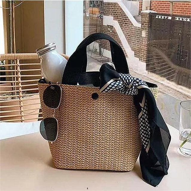 Levoire | Sac De Plage En Paille Noir