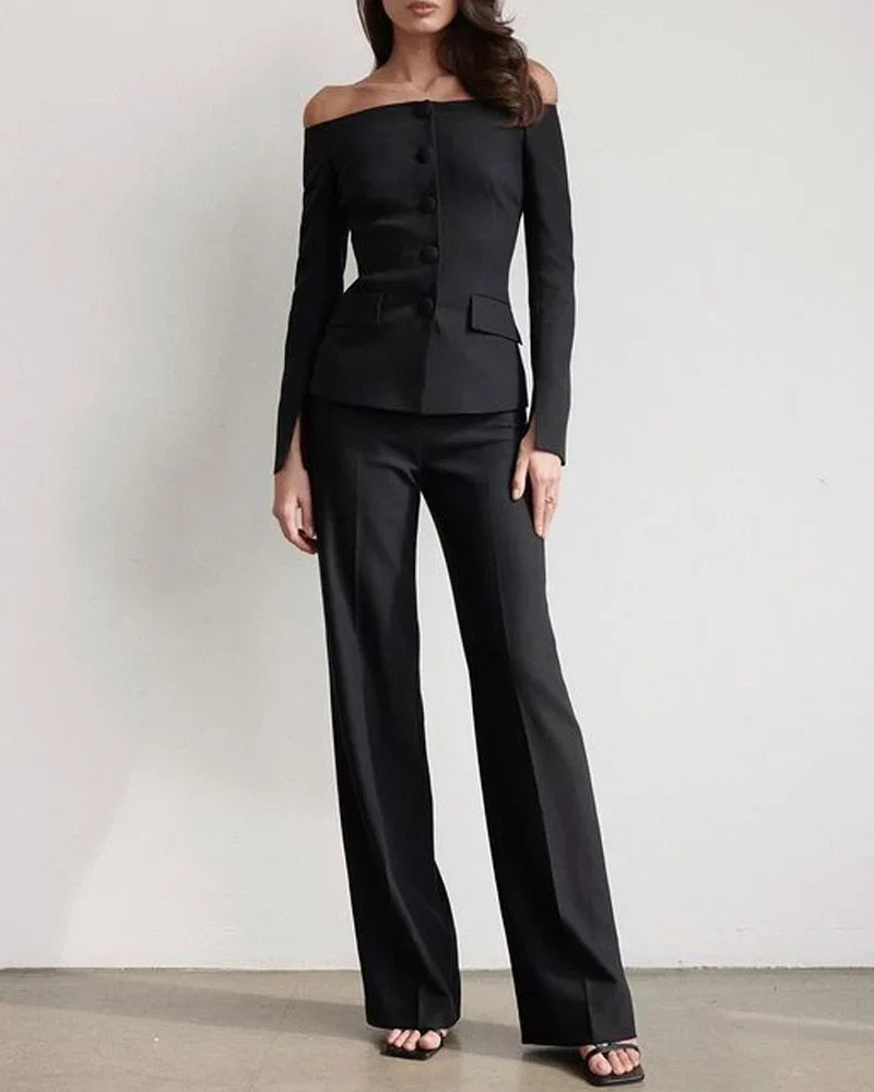 Levoire | Ensemble Chemise Boutonnée Élégante Et Pantalon Noir