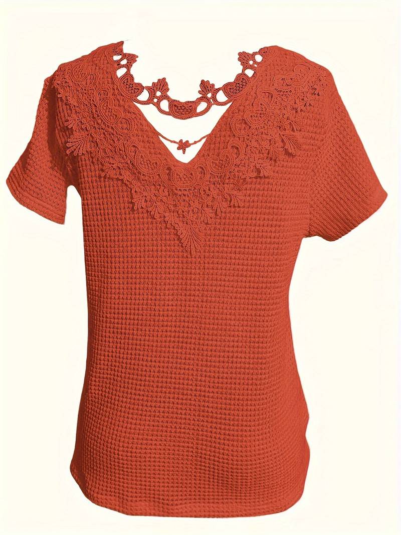 Levoire | T-Shirt À Col Rond En Dentelle Contrastante