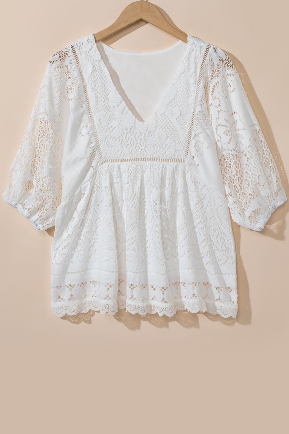 Levoire | Dentelle Crochet Découpé Ourlet Col En V Blouse