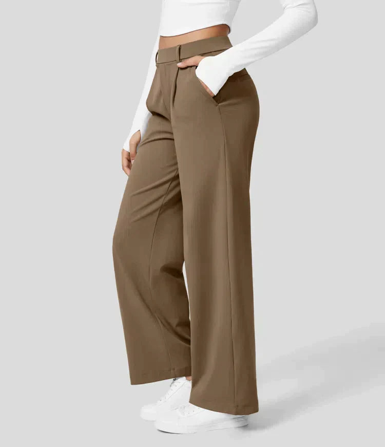 Levoire | Pantalon Palazzo Évasé Taille Haute Pour Femmes Sépia