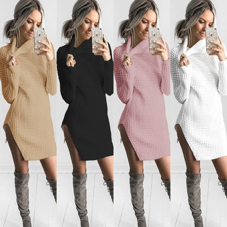 Pull en maille pour femme avec col haut et fente latérale Levoire