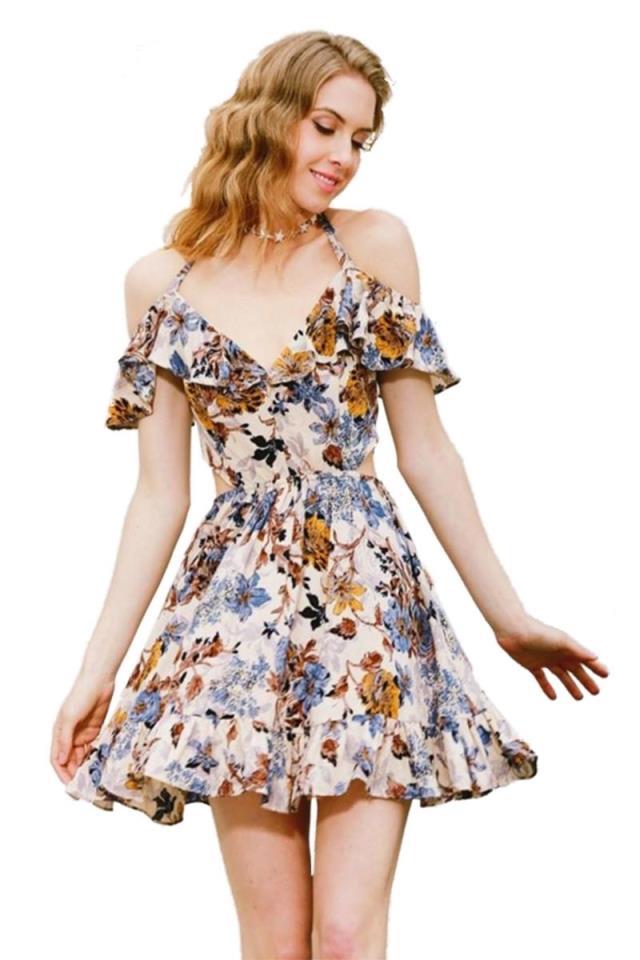 Robe d'été femme à volants avec design floral et bretelles spaghetti ajustables Levoire