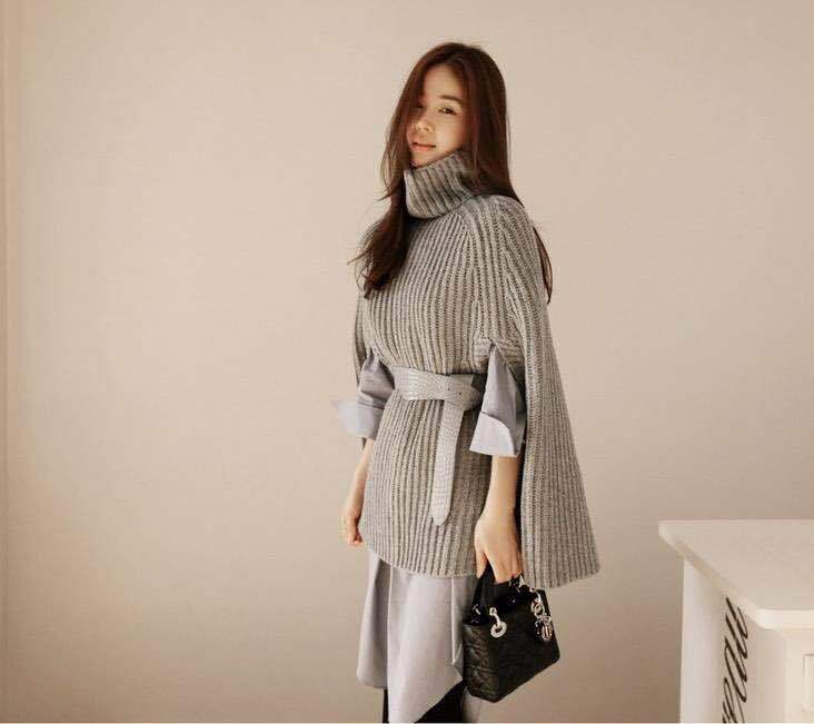 Pull femme avec col roulé et ceinture Levoire