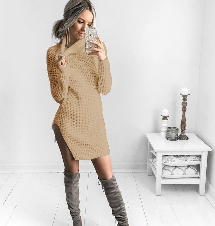 Pull en maille pour femme avec col haut et fente latérale Levoire