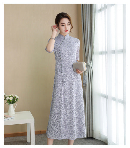 Levoire | Spitzen-Qipao Fille d'été Robe d'été Gris