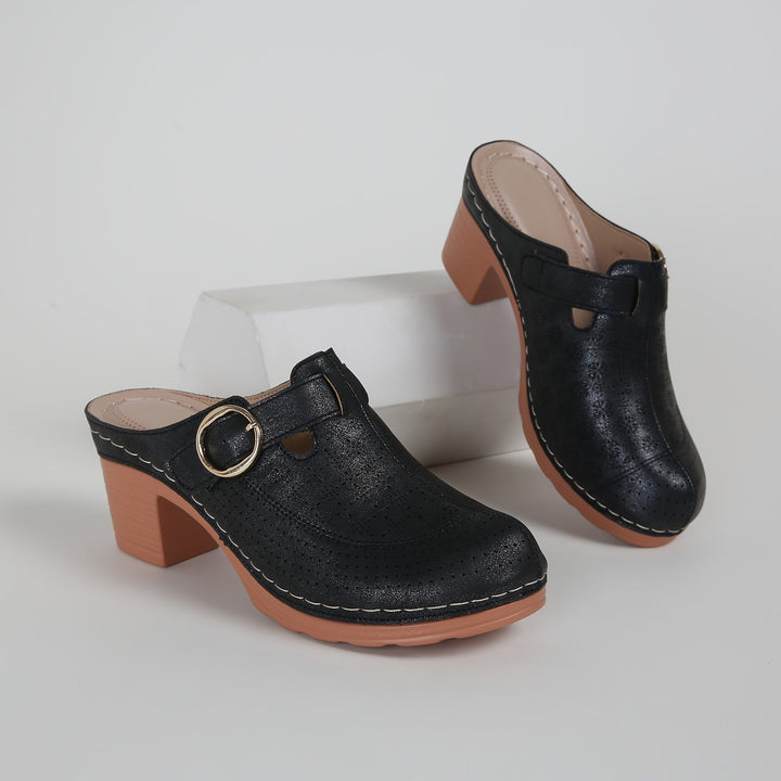 Levoire | Élégantes Bottes À Talons Épais Pour Femmes Avec Semelle En Caoutchouc Et Motifs En Tissu Noir