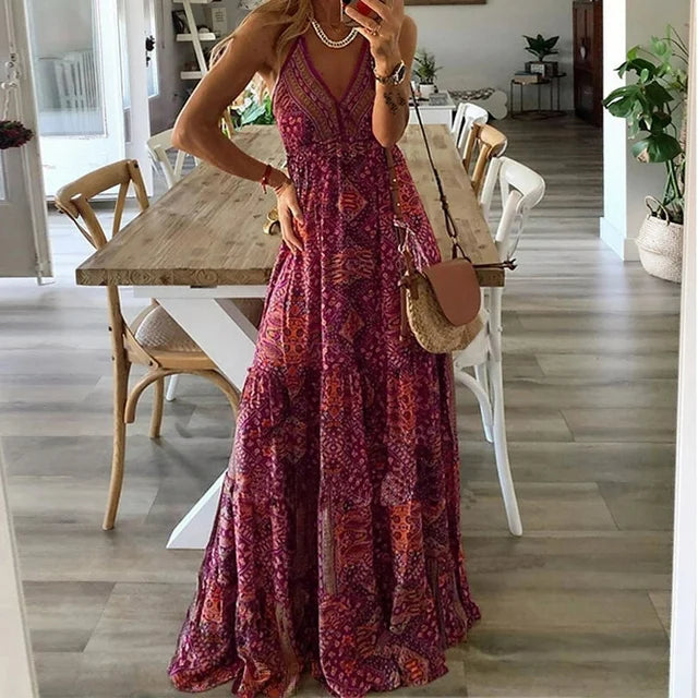 Levoire | Robe Maxi À Imprimé Boho Rouge vin
