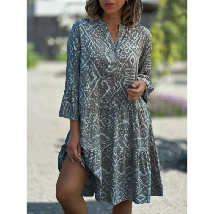 Levoire | Robe Décontractée À Imprimé Col En V Gris