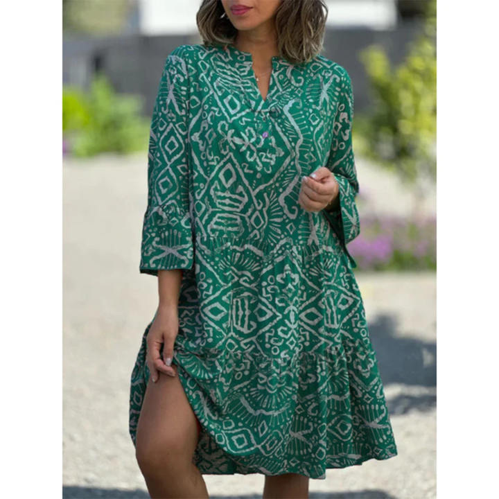 Levoire | Robe Décontractée À Imprimé Col En V Vert