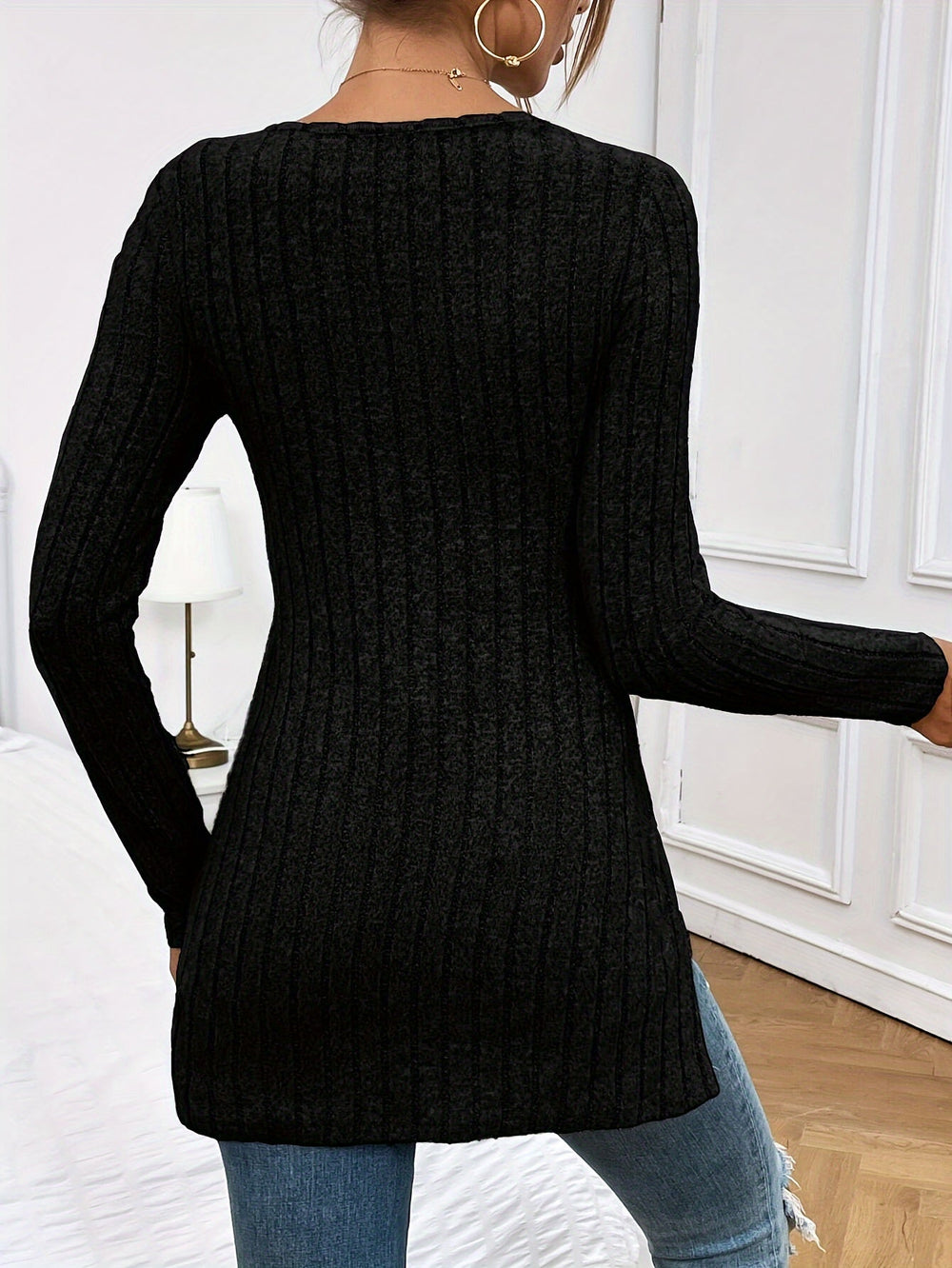 Levoire | Top Sans Couture À Col En V Avec Manches Longues Et Fente
