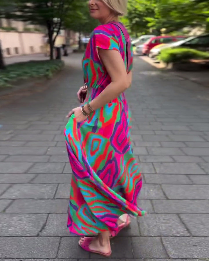 Levoire | Robe Longue À Manches Longues Imprimée Colorée Avec Décolleté En V