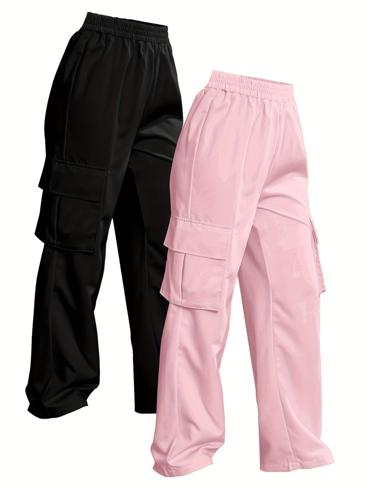 Levoire | Deux Séries De Pantalons Cargo Unis Noir + Rose pâle