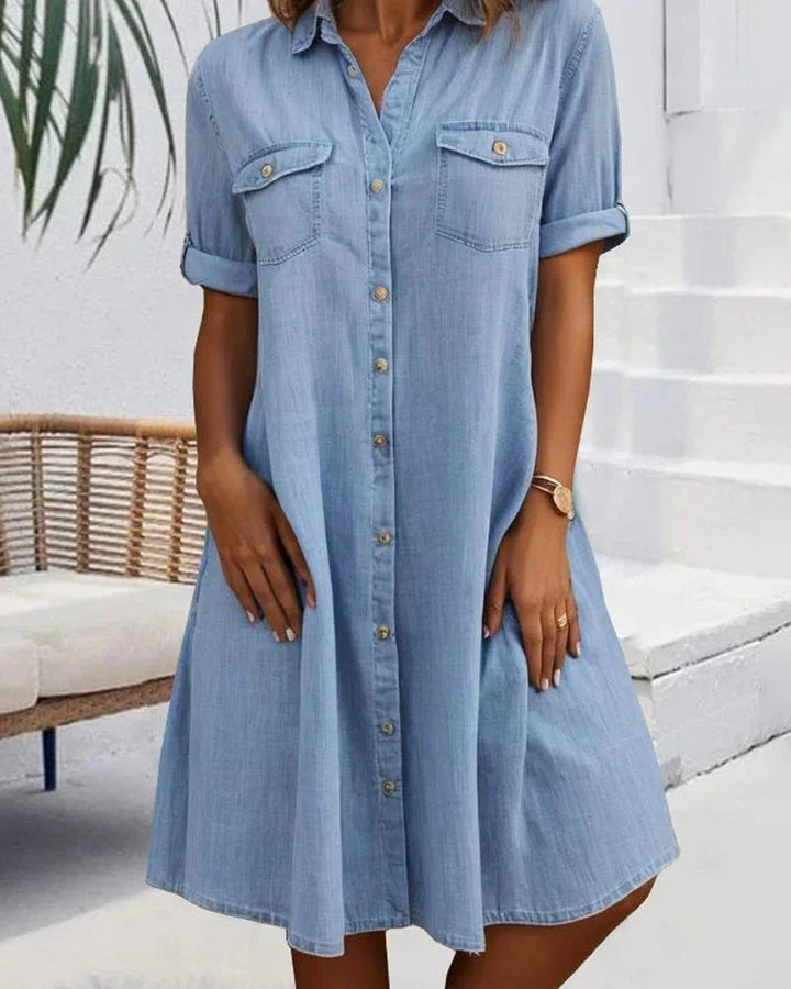 Levoire | Robe Midi À Manches Courtes Et Boutonnage Bleu clair