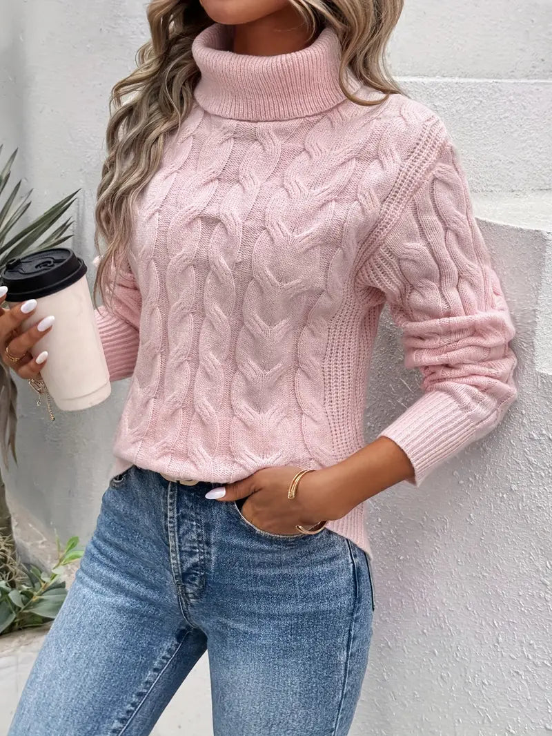 Levoire | Pull À Col Roulé En Tricot À Câble Pour Femmes Rosa