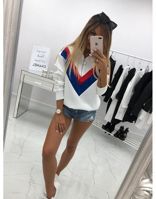 Sweat-shirt sportif pour femmes avec un col en V tendance et des détails color block élégants Levoire