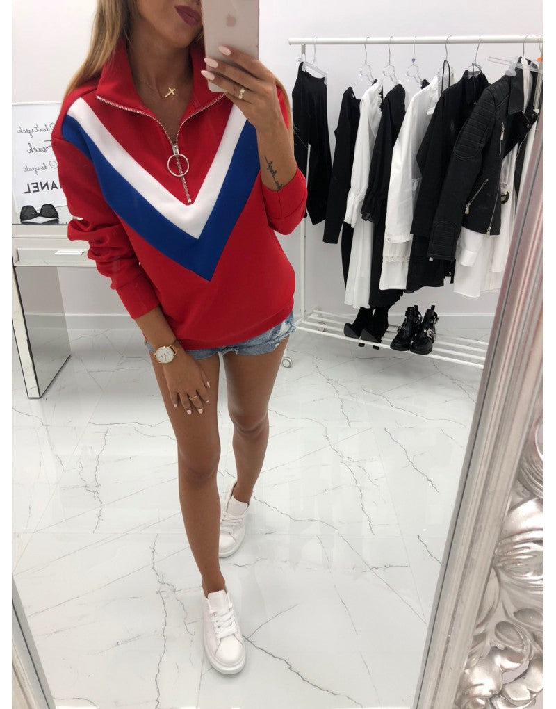 Sweat-shirt sportif pour femmes avec un col en V tendance et des détails color block élégants Levoire