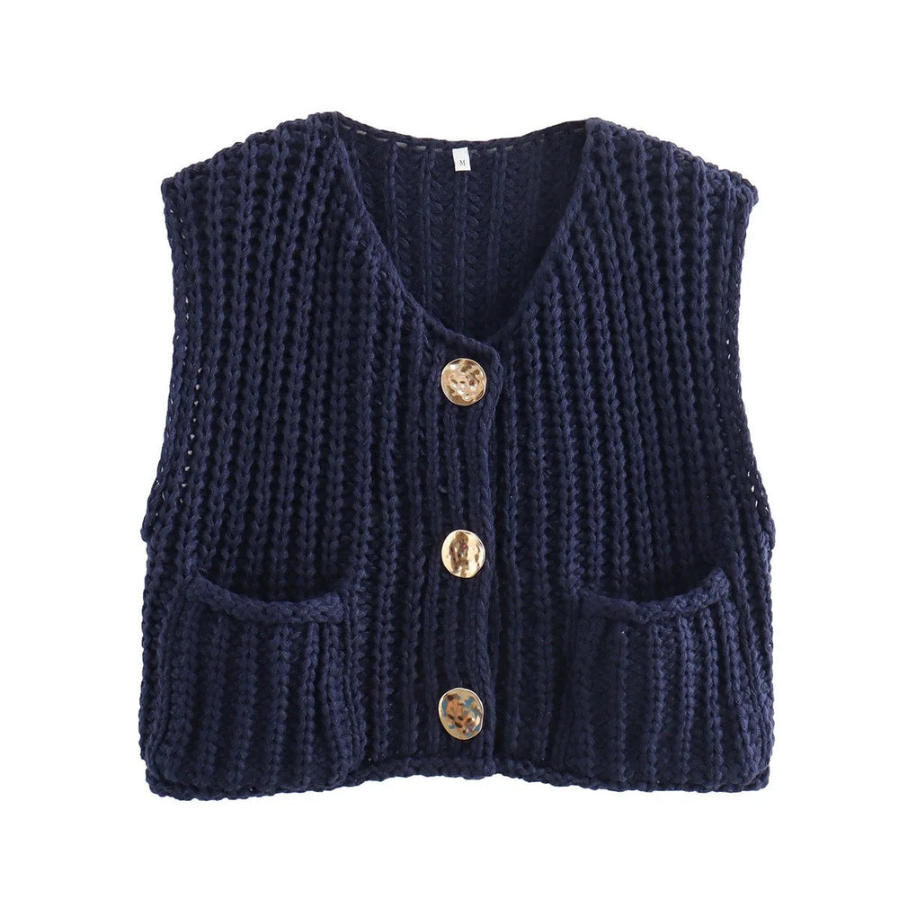 Levoire | Gilet En Maille Avec Poches Et Boutons Dorés Bleu
