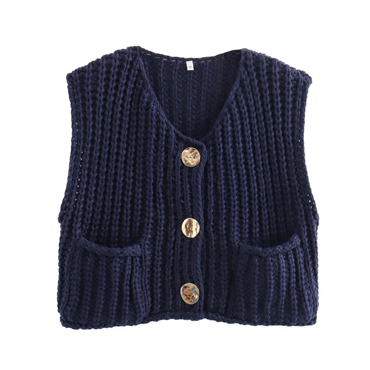 Levoire | Gilet En Maille Avec Poches Et Boutons Dorés Bleu