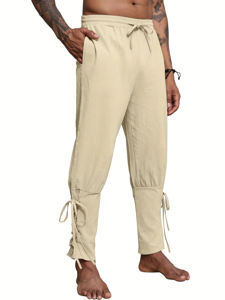 Levoire | Homme Coton Lin Mélange Bande De Publication Et Pantalon Harem Couleur kaki