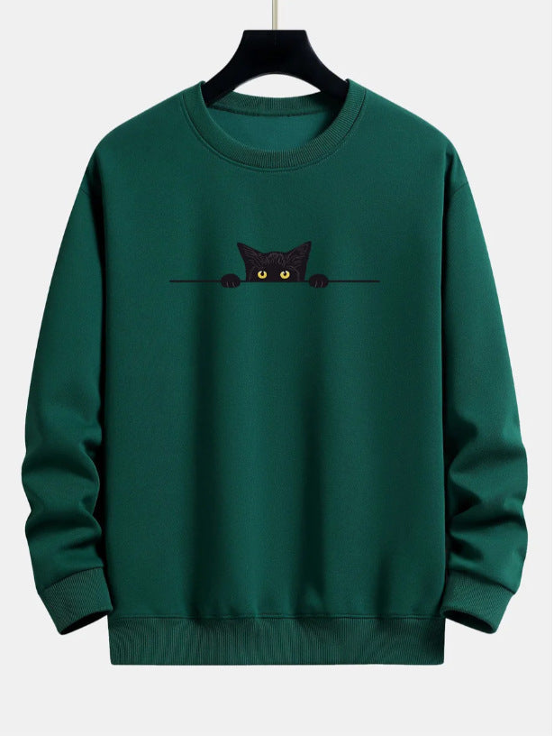 Levoire | Chemise À Col Rond Avec Un Adorable Motif De Chat Chat Créatif Vert foncé