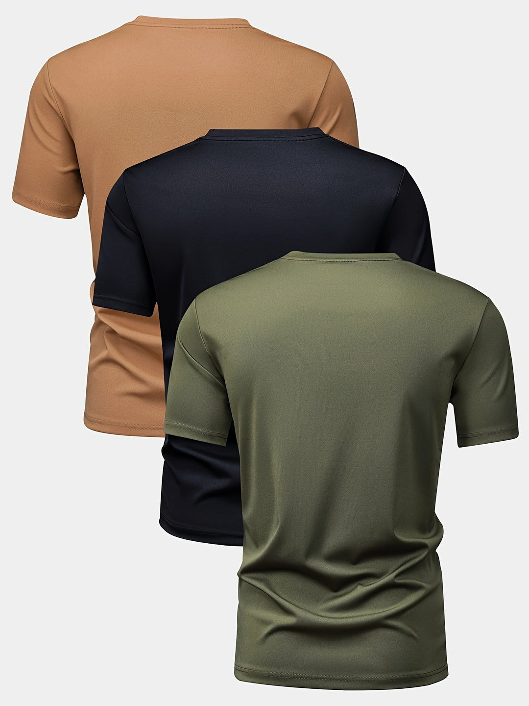 Levoire | Setti 3 T-Shirts Pour Hommes À Manches Courtes Et Col Rond Vert+noir+café