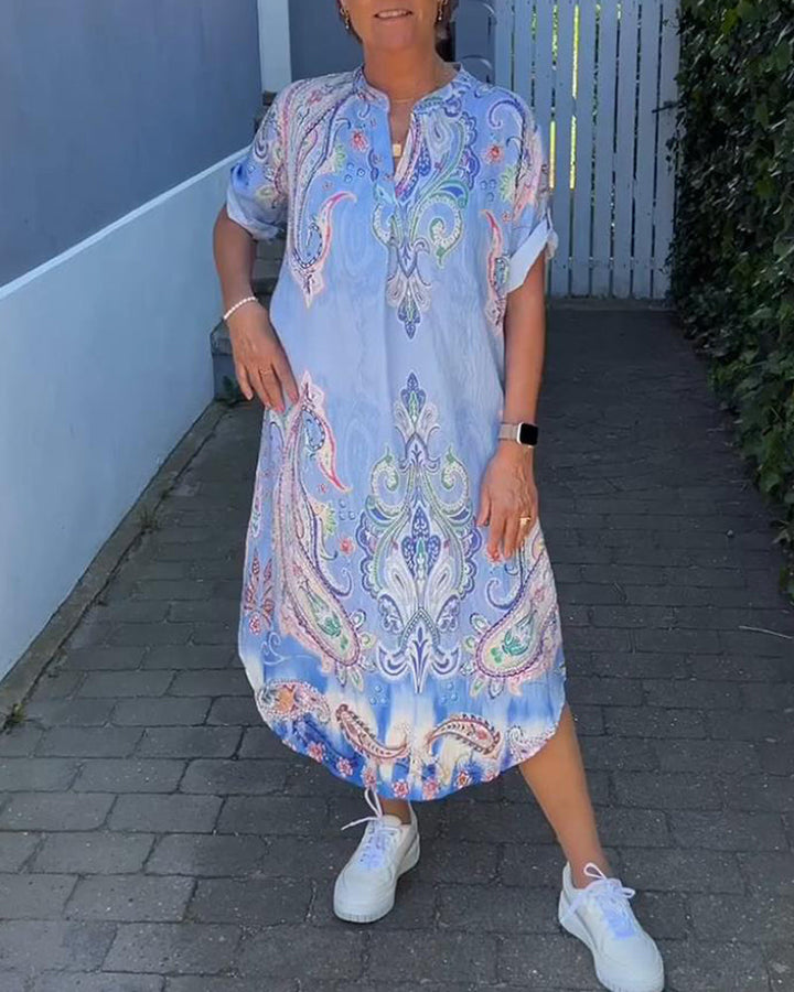 Levoire | Robe Avec Décolleté En V Et Manches Reversées Bleu
