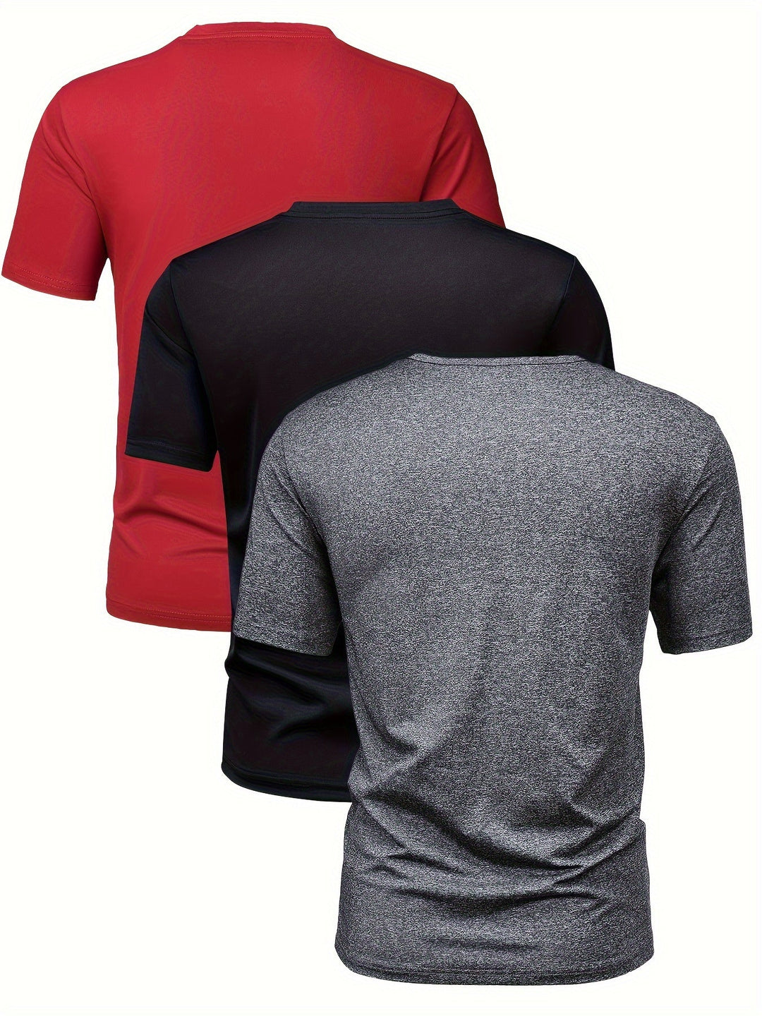 Levoire | Setti 3 T-Shirts Pour Hommes À Manches Courtes Et Col Rond Gris+noir+rouge