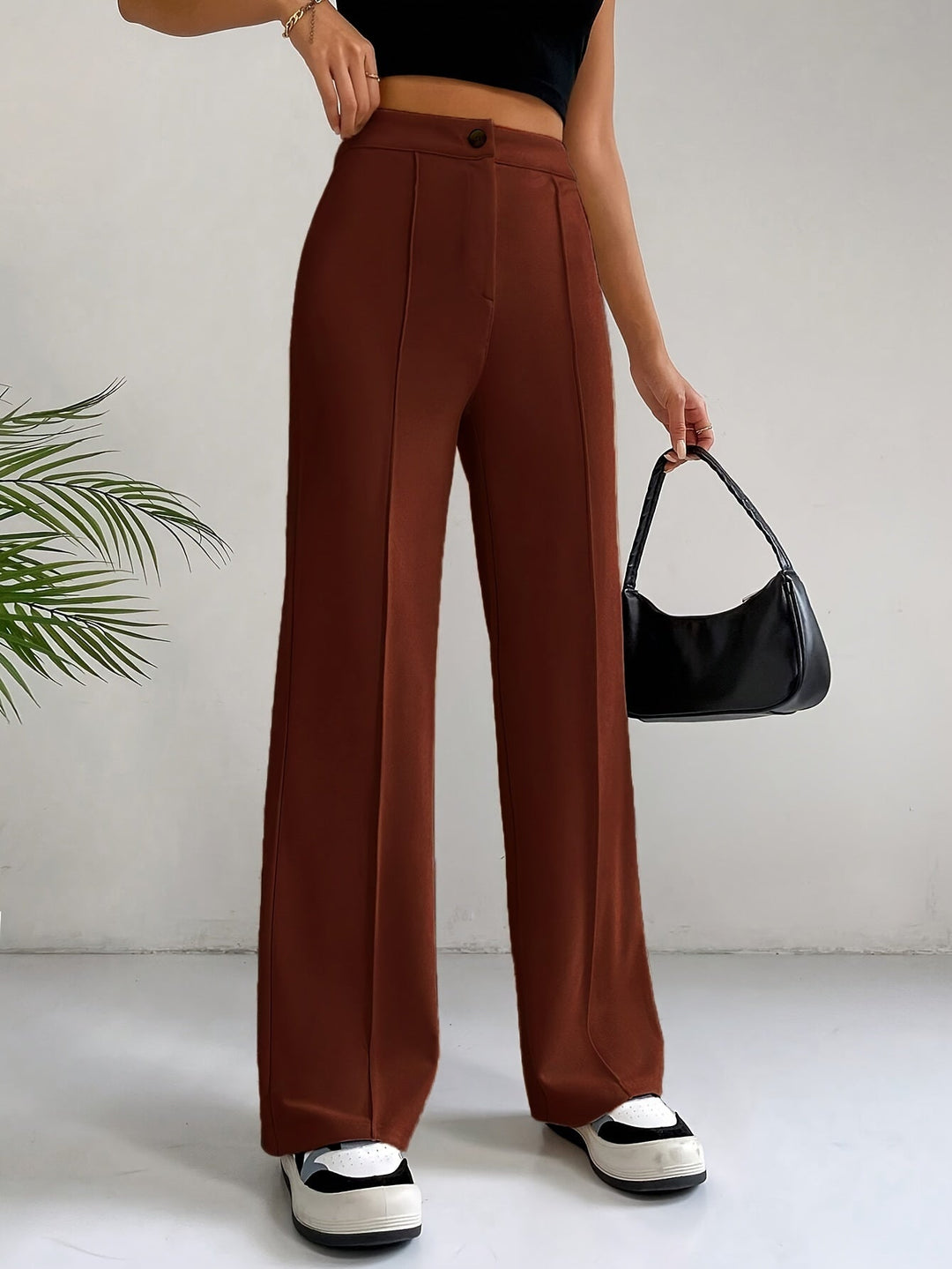 Levoire | Pantalons Droits À Taille Haute Confortables Avec Bouton Rot