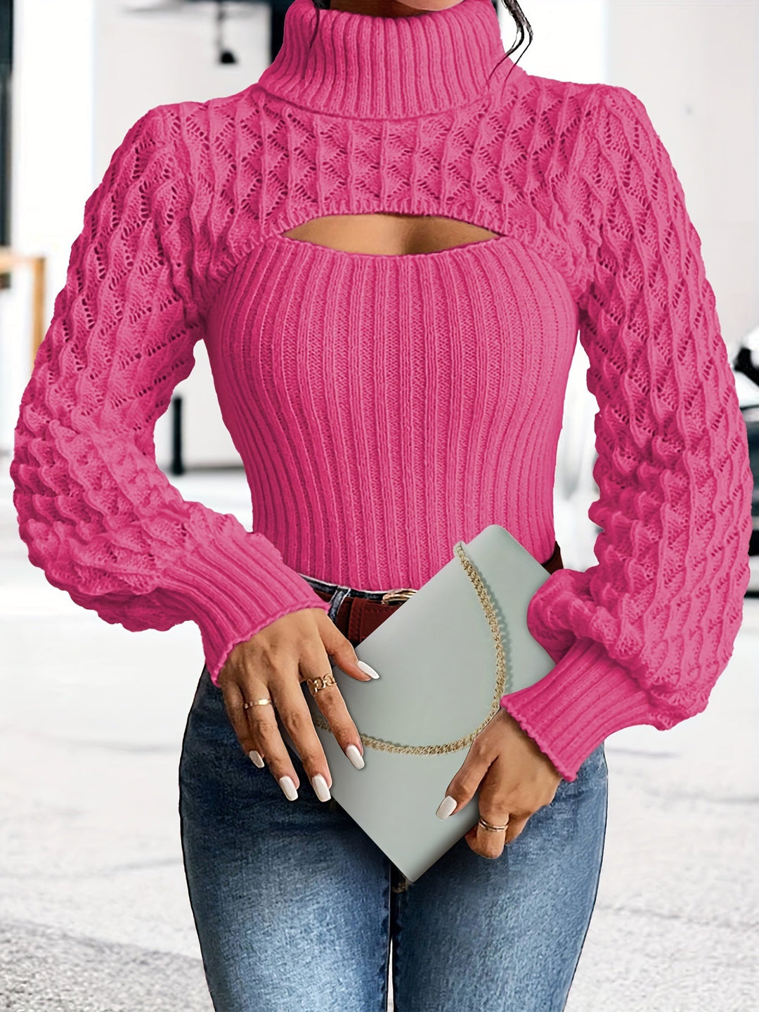 Levoire | Pull À Col Roulé Unicolore En Tricot Pointelle