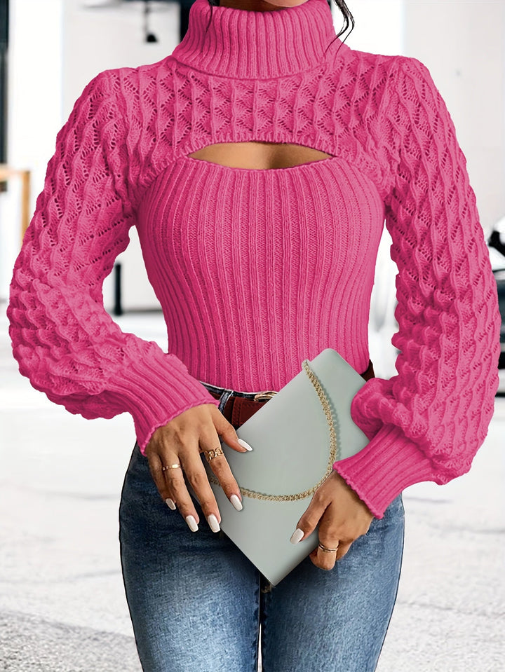 Levoire | Pull À Col Roulé Unicolore En Tricot Pointelle