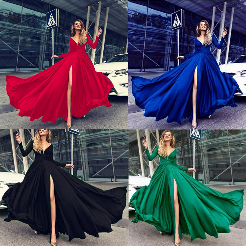 Levoire | Robe Longue à Manches Longues V Profonde Attrayante