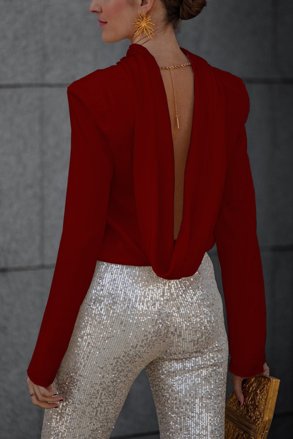 Levoire | Blouse À Col Cowl Sans Dos À Manches Longues