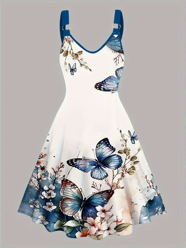 Levoire | Robe À Décolleté En V Imprimé Papillon Avec Des Cerceaux Pour Femmes Milky