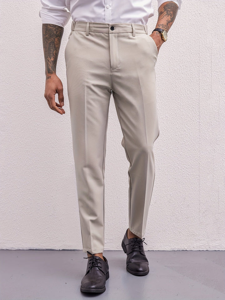 Levoire | Pantalon Slim Fit & Plissee Uni Pour Hommes Style Professionnel Khaki Couleur
