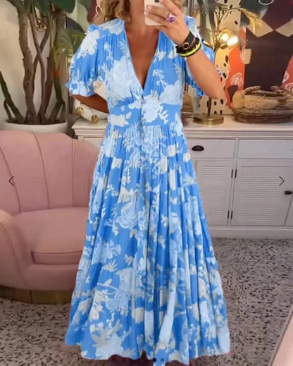 Levoire | Confortable robe longue avec décolleté en V et poche Bleu