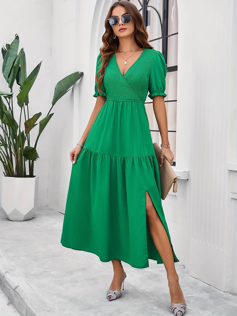 Levoire | Robe Froncée Avec Décolleté En V Et Ourlet Fendu Vert