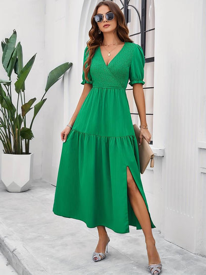 Levoire | Robe Froncée Avec Décolleté En V Et Ourlet Fendu Vert
