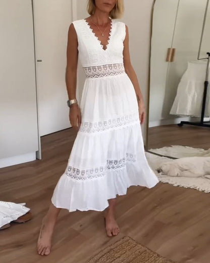 Levoire | Élégant Robe Midi À Décolleté En V Blanc