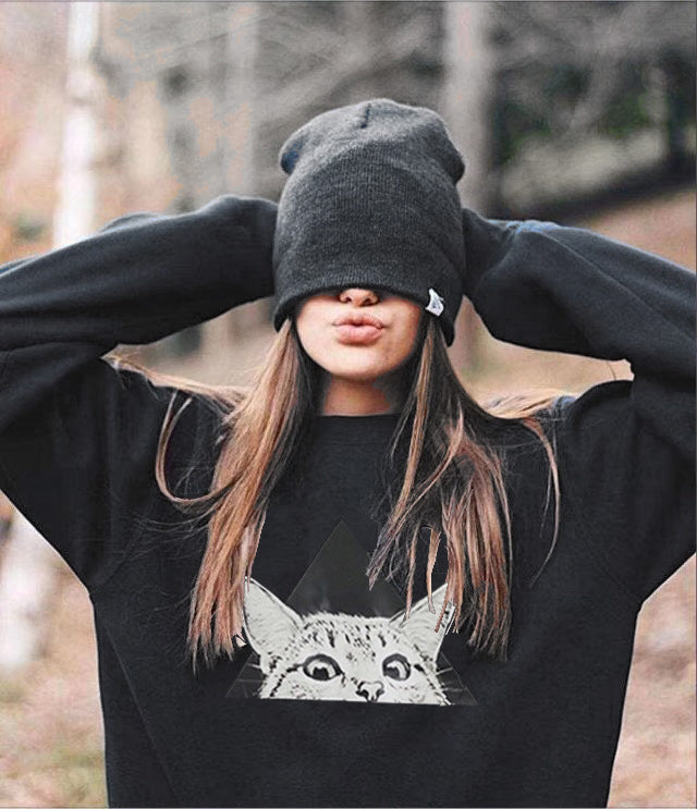 Sweat-shirt féminin avec motif de chat et design géométrique créatif Levoire