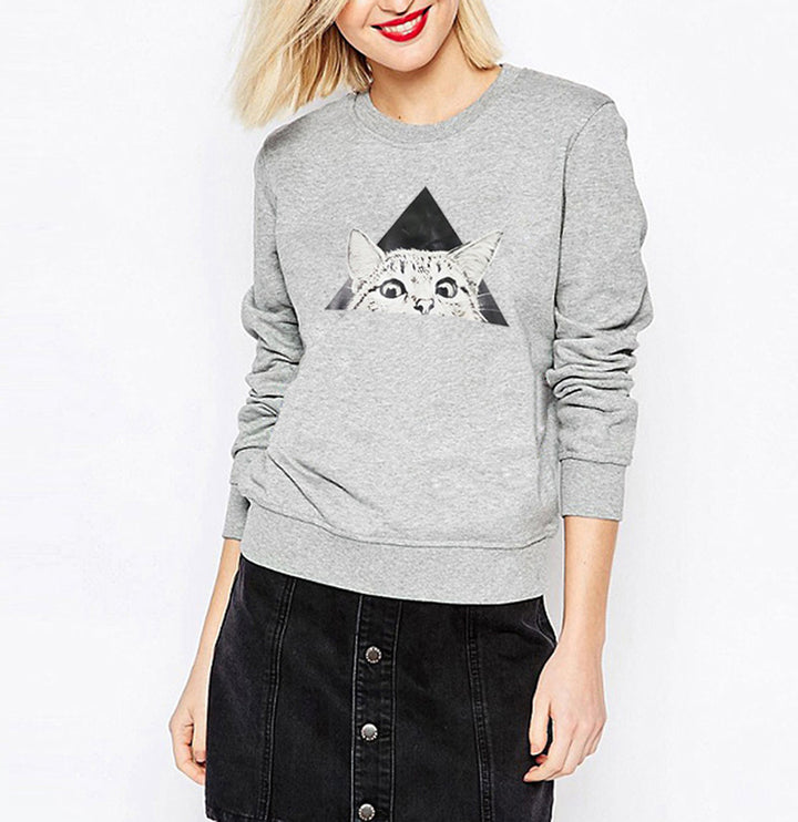 Sweat-shirt féminin avec motif de chat et design géométrique créatif Levoire