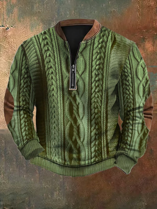 Levoire | Vintage Zippé Pull En Gros Tricot Vert