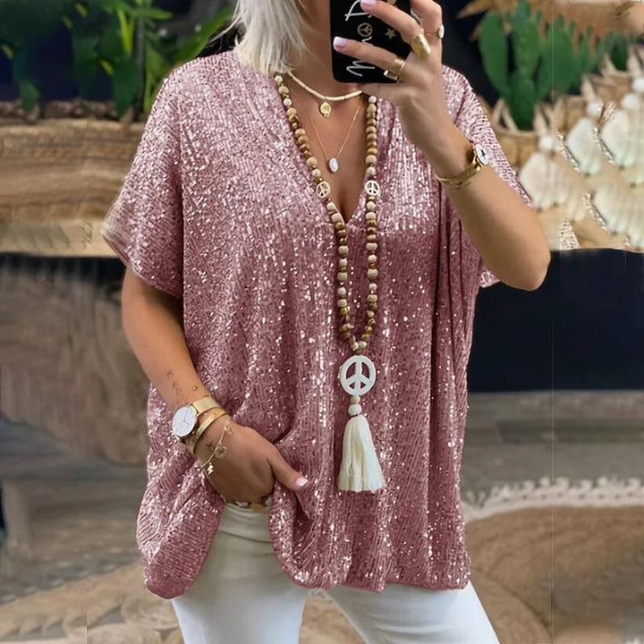 Levoire | Blouse À Paillettes Avec Décolleté En V Pour Femmes Rosa