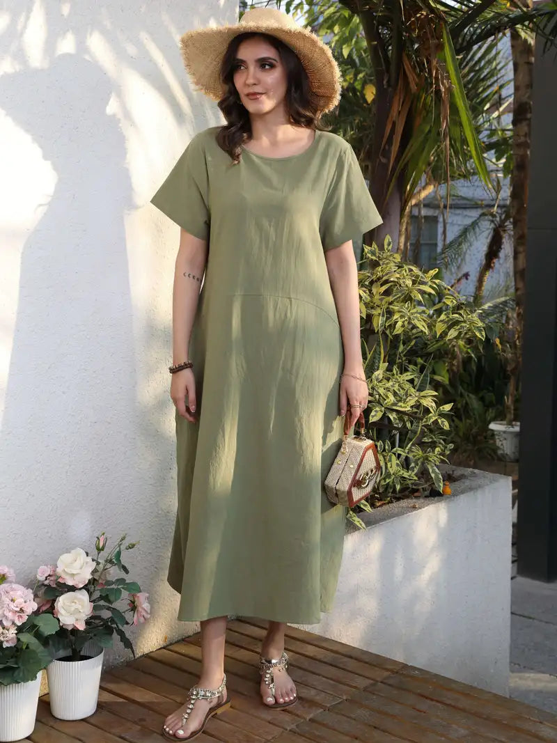 Levoire | Robe femme col rond en vrac - Vert olive