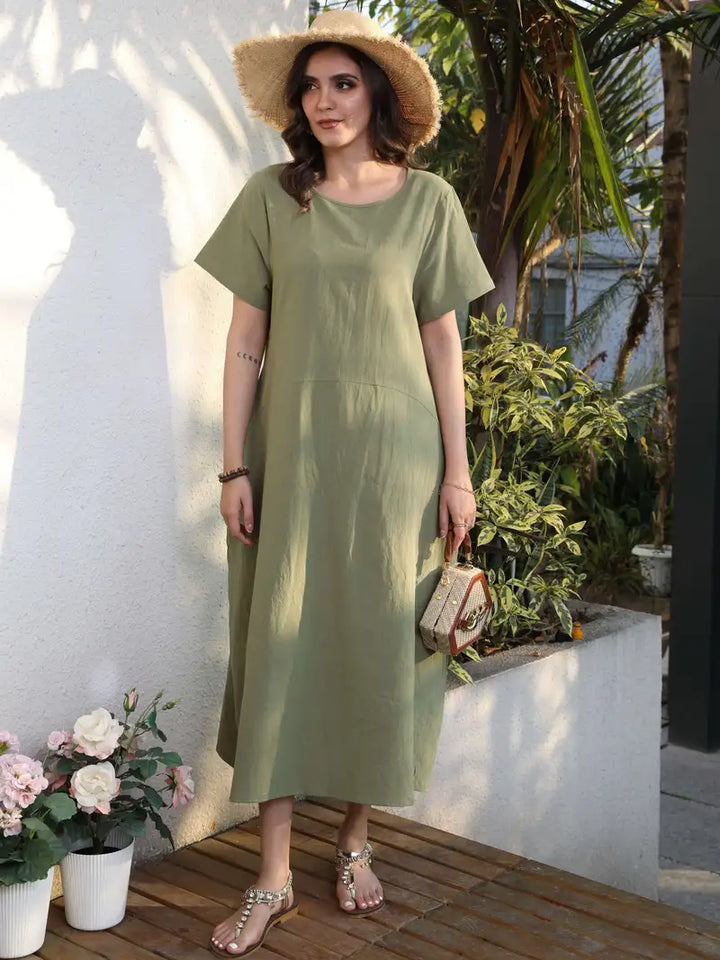 Levoire | Robe femme col rond en vrac - Vert olive