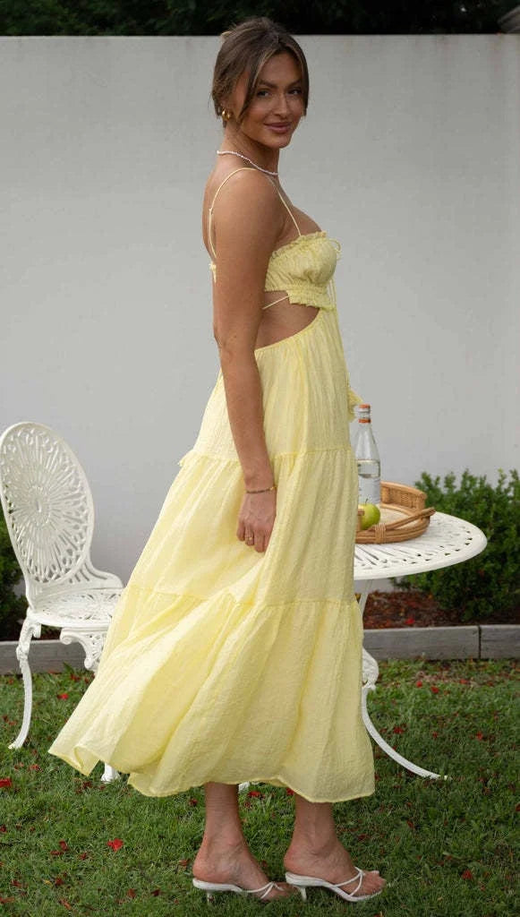 Levoire | Robe longue sans manches pour femme avec coutures et volants