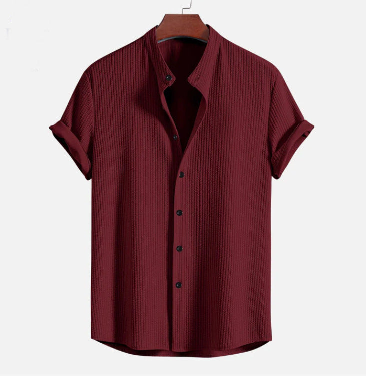 Levoire | Chemise Col Montant Côtelé, Coupe Musclée Wine Red